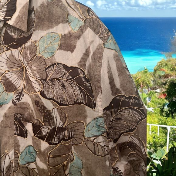 Caribbean Joe Men’s Hawaiian Aloha Button Down Shirt Floral Tropical Print Large - Picture 6 of 7